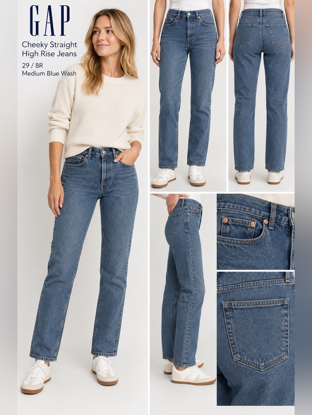 GAP Cheeky Straight High Rise Jeans 29 / 8R Medium Blue Wash